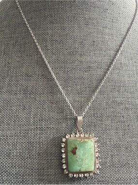 Sterling Silver Pendant Necklace with Mint Green Turquoise Center